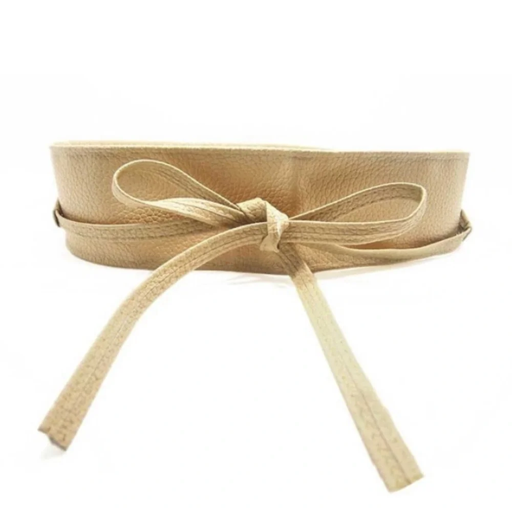 Soft Faux Leather Wide Self Tie Wrap Around Obi Waist Band Boho Dress Belt